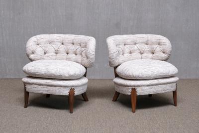 Otto Schulz Pair of Otto Schulz Lounge Chairs in Pierre Frey Tweed and Beech Sweden 1940s