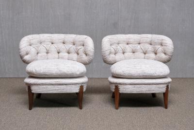 Otto Schulz Pair of Otto Schulz Lounge Chairs in Pierre Frey Tweed and Beech Sweden 1940s
