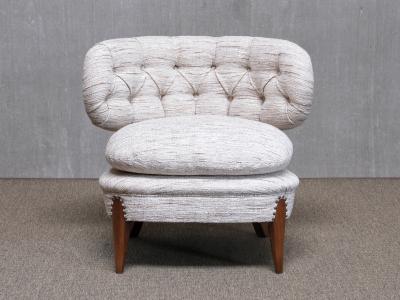 Otto Schulz Pair of Otto Schulz Lounge Chairs in Pierre Frey Tweed and Beech Sweden 1940s