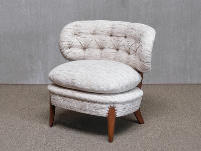Otto Schulz Pair of Otto Schulz Lounge Chairs in Pierre Frey Tweed and Beech Sweden 1940s