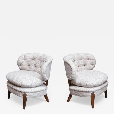 Otto Schulz Pair of Otto Schulz Lounge Chairs in Pierre Frey Tweed and Beech Sweden 1940s
