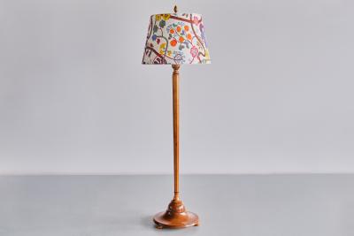 Otto Schulz Rare Otto Schulz Floor Lamp in Birch Wood Josef Frank Shade Boet Sweden 1928