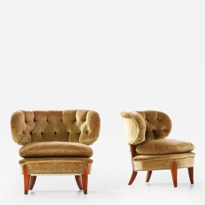 Otto Schulz Set of 2 Easy Chairs in Beech and Velvet by Otto Schulz 1936