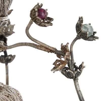 Ottoman filigreed silver and hardstone sweets dish