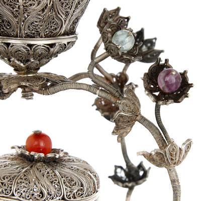 Ottoman filigreed silver and hardstone sweets dish