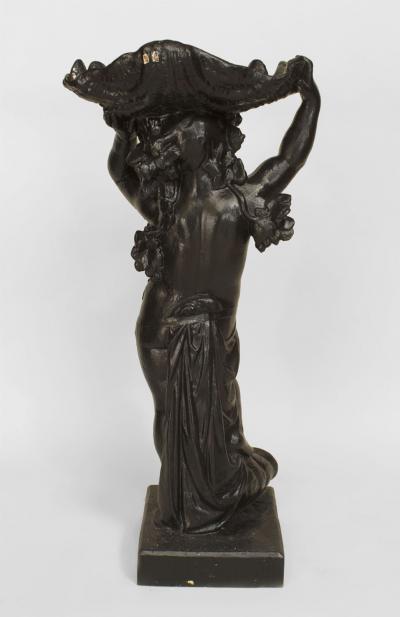 Outdoor Continental style large painted iron fountain with cupid at base holding