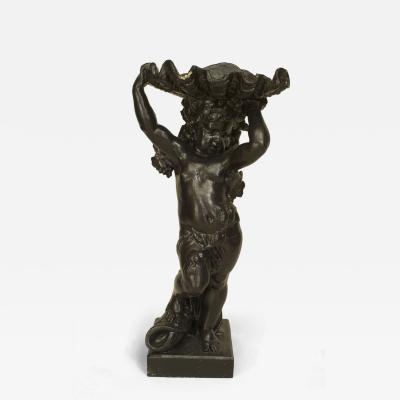 Outdoor Continental style large painted iron fountain with cupid at base holding