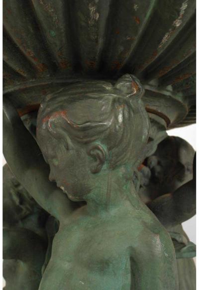 Outdoor Continental style painted iron fountain with triple cupid and dolphin ba