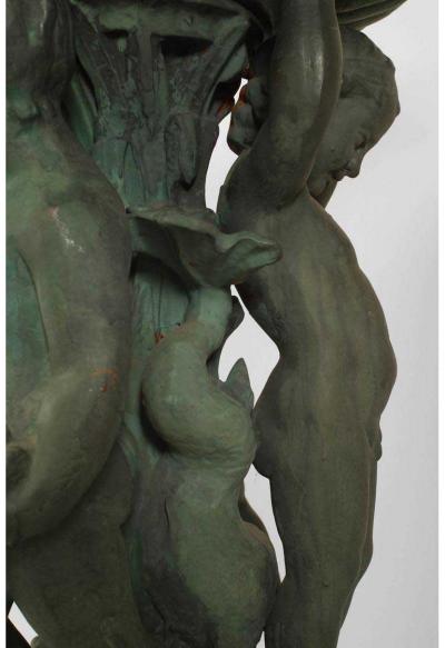 Outdoor Continental style painted iron fountain with triple cupid and dolphin ba