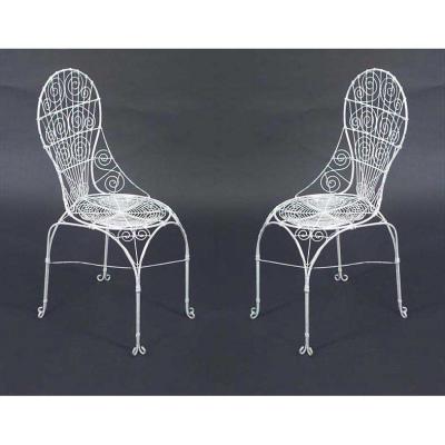 Outdoor English Victorian White Wire Side Chairs