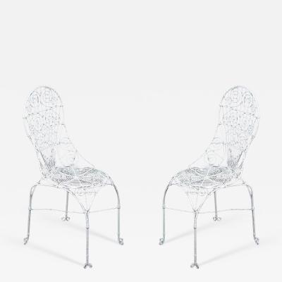 Outdoor English Victorian White Wire Side Chairs