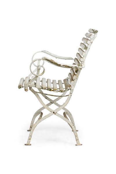 Outdoor French White Iron Folding Armchair