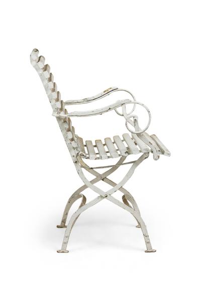 Outdoor French White Iron Folding Armchair