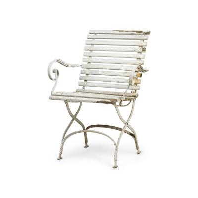 Outdoor French White Iron Folding Armchair