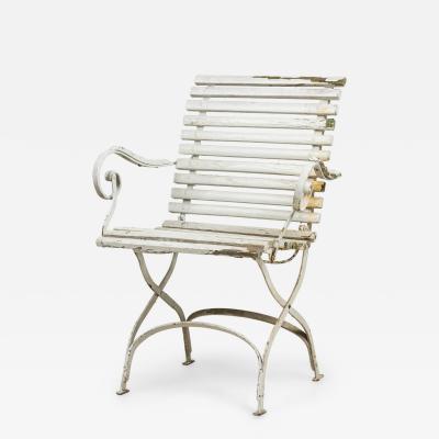 Outdoor French White Iron Folding Armchair