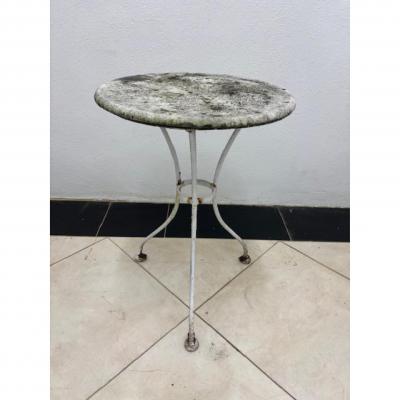 Outdoor French style marble top painted iron 3 legged caf table