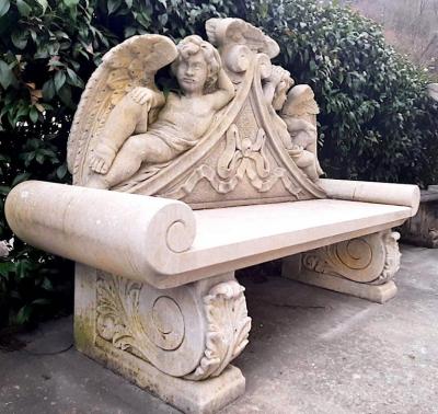 Outdoor Italian Finely Carved Large Lime Stone Bench Garden Furniture