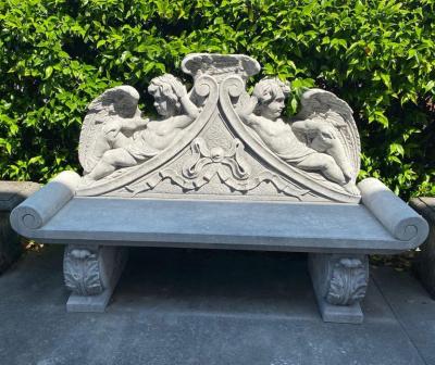 Outdoor Italian Finely Carved Large Lime Stone Bench Garden Furniture