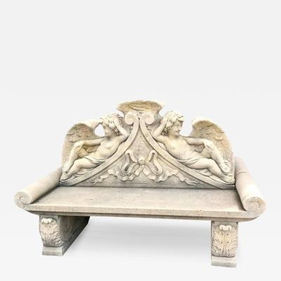 Outdoor Italian Finely Carved Large Lime Stone Bench Garden Furniture