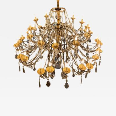 Outstanding Huge Italian Gilt Wood and Crystal Chandelier 1790