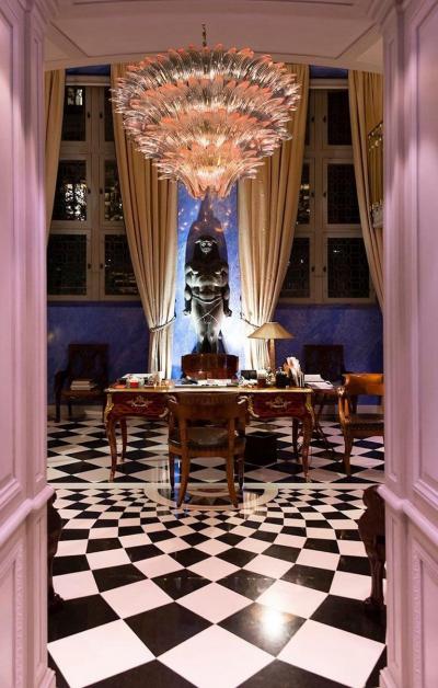 Outstanding Pink Murano Palmette Chandelier and 2 Flower Ceiling light