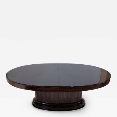 Oval Art Deco Dining or Conference Table with Black Tabletop and Extension