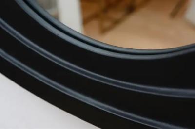 Oval Black Leather Framed Mirror