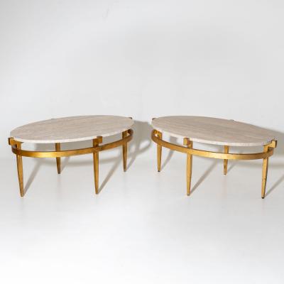 Oval Coffee Tables with Travertine Tops Italy 1970s