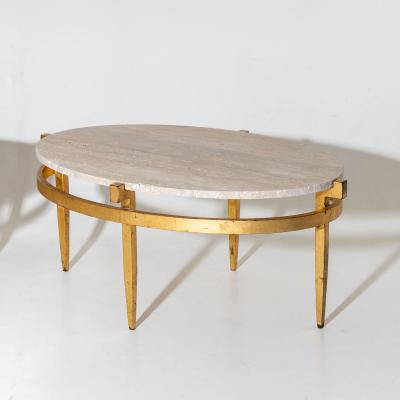 Oval Coffee Tables with Travertine Tops Italy 1970s