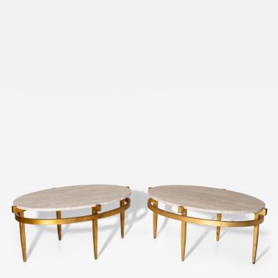 Oval Coffee Tables with Travertine Tops Italy 1970s
