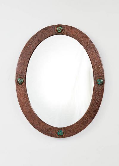 Oval Copper Mirror with Blue Cabochons