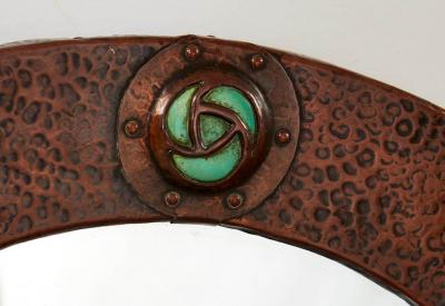 Oval Copper Mirror with Blue Cabochons
