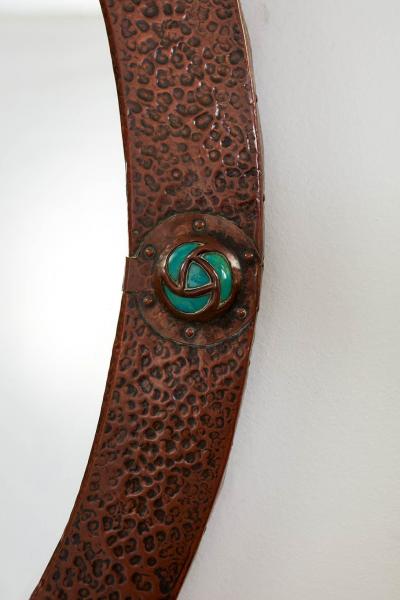 Oval Copper Mirror with Blue Cabochons