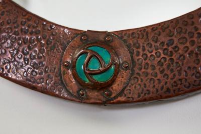 Oval Copper Mirror with Blue Cabochons