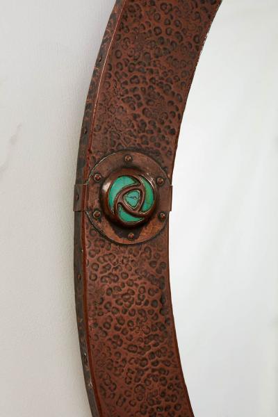 Oval Copper Mirror with Blue Cabochons