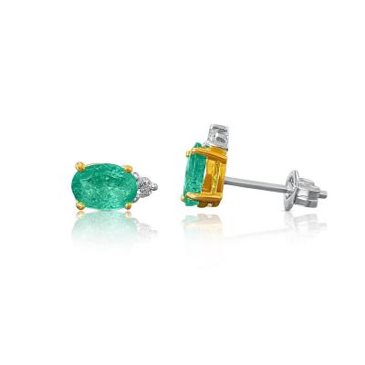 Oval Cut Natural Emerald Stud Earrings in 18k Solid Gold