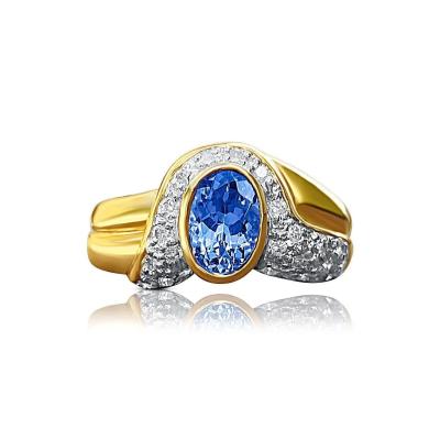 Oval Cut Tanzanite Statement Double Band Ring in 14k Yellow Gold