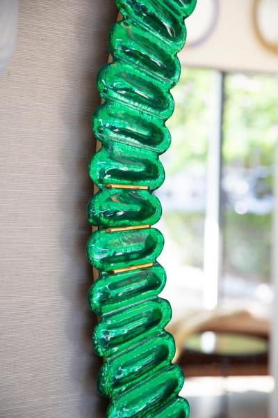 Oval Green Murano Glass Mirror in Stock