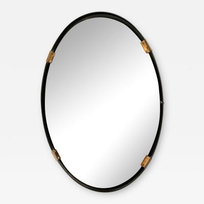 Oval Mirror with Iron Floating Style Frame Italy 1970s