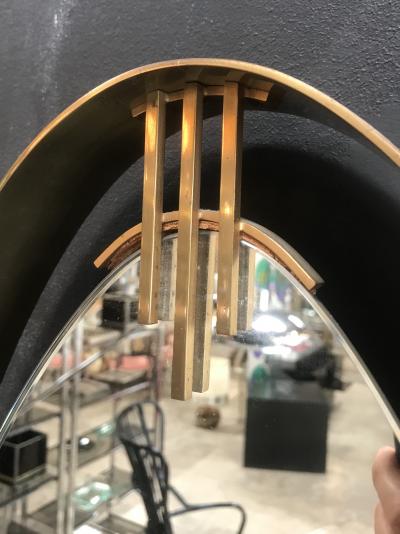 Oval Mirror with Iron Floating and Brass Style Frame Italy 1970s