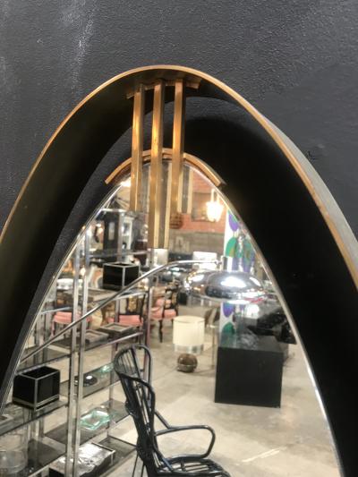 Oval Mirror with Iron Floating and Brass Style Frame Italy 1970s