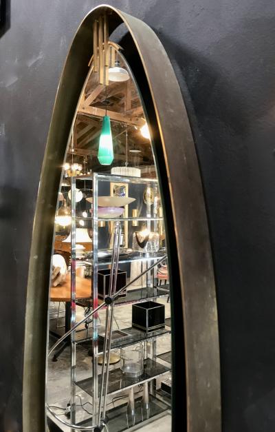 Oval Mirror with Iron Floating and Brass Style Frame Italy 1970s