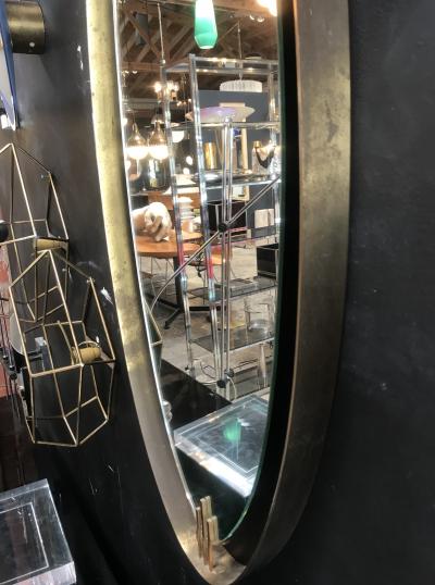 Oval Mirror with Iron Floating and Brass Style Frame Italy 1970s
