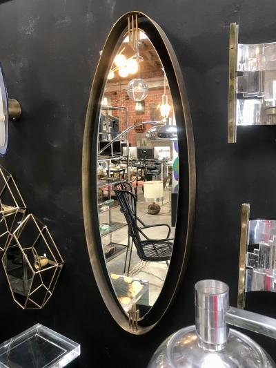 Oval Mirror with Iron Floating and Brass Style Frame Italy 1970s
