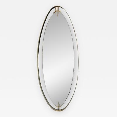 Oval Mirror with Iron Floating and Brass Style Frame Italy 1970s