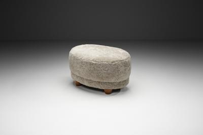 Oval Ottoman in Sheepskin Europe Mid 20th Century
