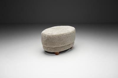 Oval Ottoman in Sheepskin Europe Mid 20th Century
