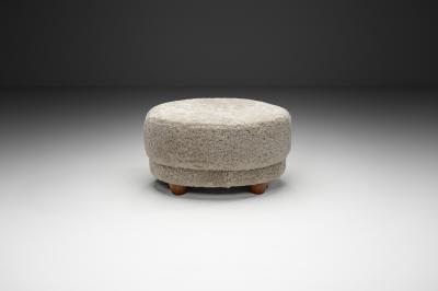 Oval Ottoman in Sheepskin Europe Mid 20th Century