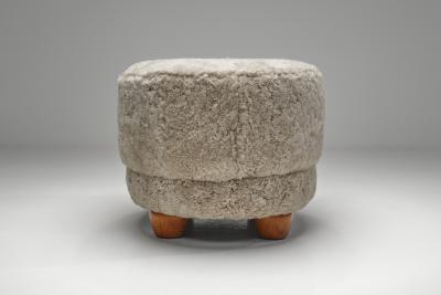 Oval Ottoman in Sheepskin Europe Mid 20th Century
