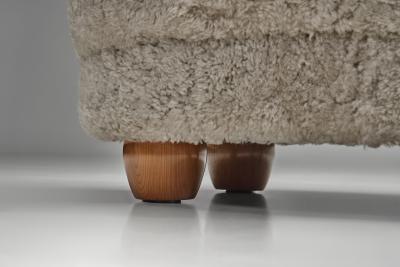 Oval Ottoman in Sheepskin Europe Mid 20th Century